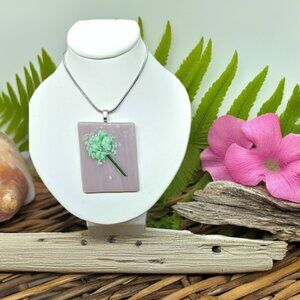 Textured abstract flower handmade pendant necklace, Spring festival jewelry